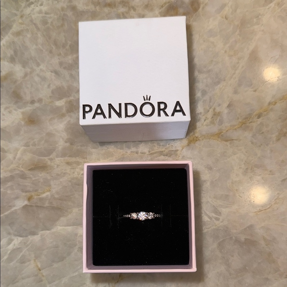Never Worn!  Pandora Silver Ring with Sparkling White Stones